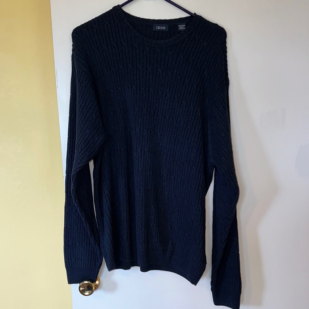 Izod Men's Dark Navy Cable Crewneck Sweater